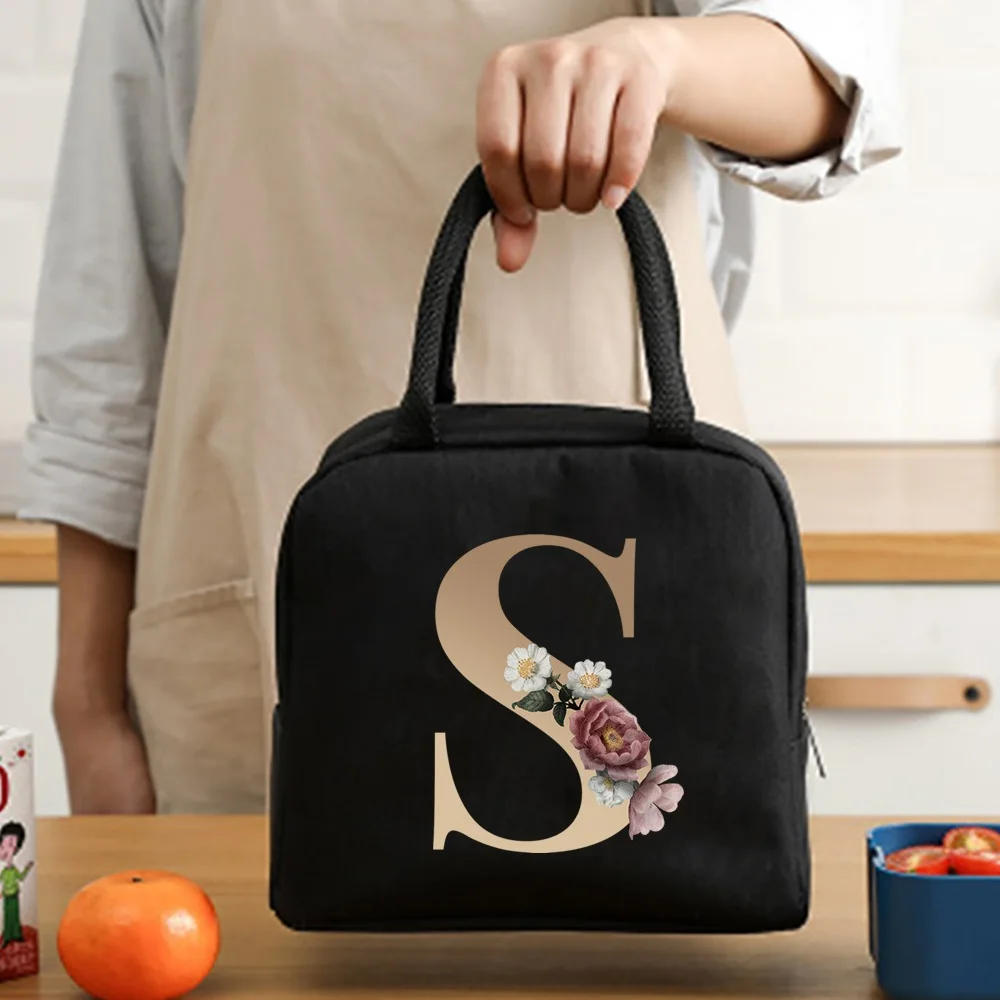 Lunch Bag Cooler Tote Portable Insulated Thermal Canvas Bag Food Picnic Unisex Travel  Lunchbox Organizer Bags Gold Letter Print