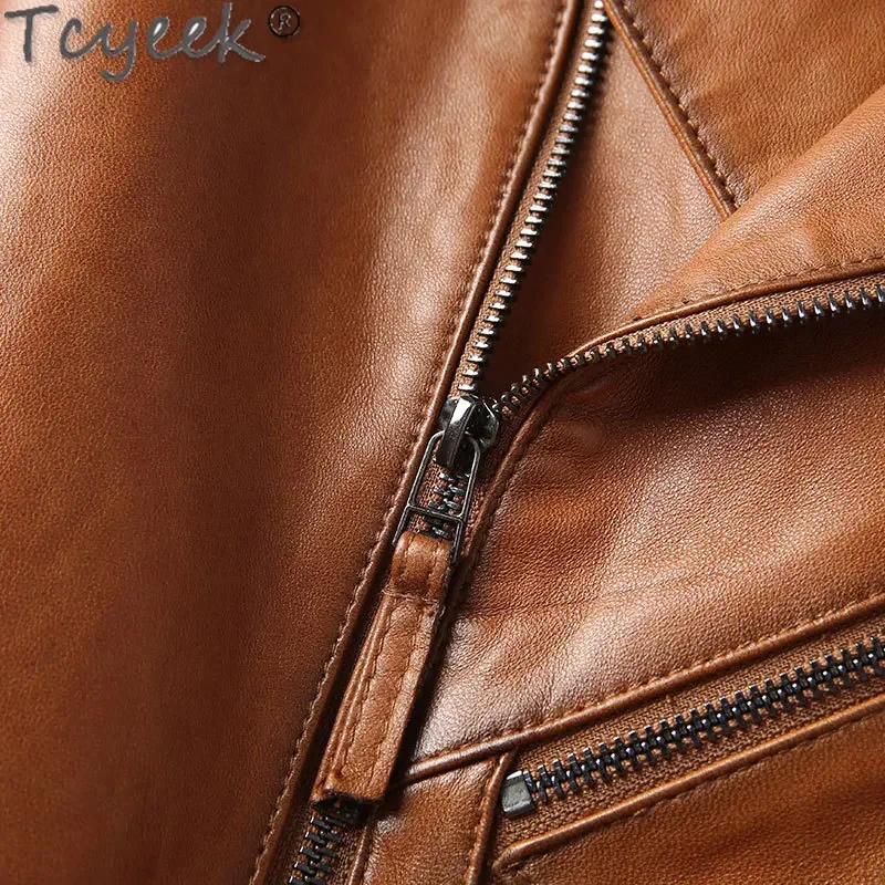 Tcyeek Real Leather Jacket Women Fashion Women\'s Motocycle Jackets Black Brown Sheepskin Coat for Women Clothing Spring Autumn