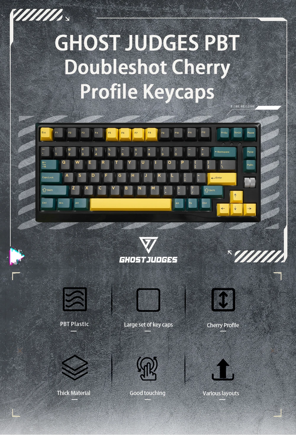 ghost juízes marrs verde cereja pbt doubleshot keycap para teclado mx preto verde