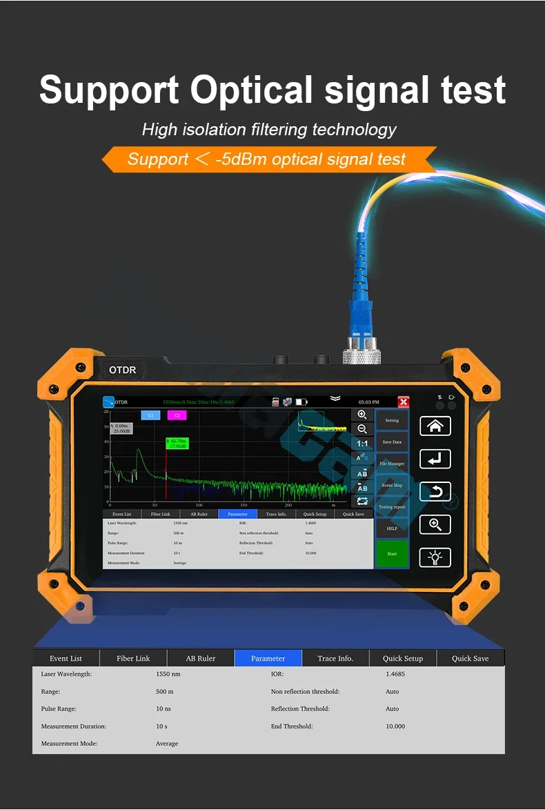 MOT-51 OTDR Tester 5.55 Inch OLED Touch Screen OTDR OPM VFL Optic Time-domain Re