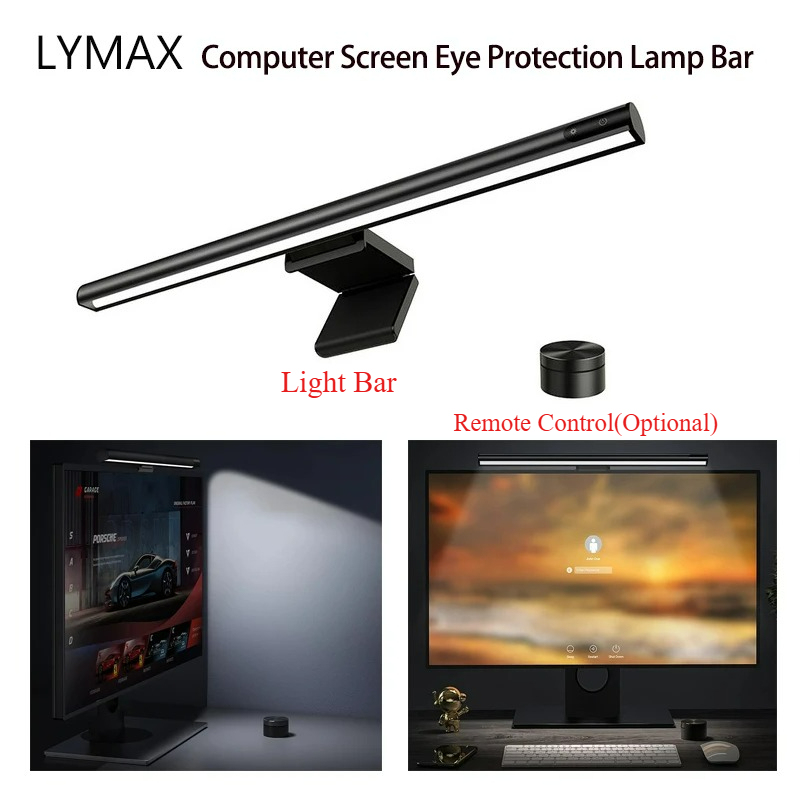 LYMAX LED Desk Lamp Screen Display Hanging Light Eye-caring Wireless Remote Control Computer Monitor Light Bar for Study Reading