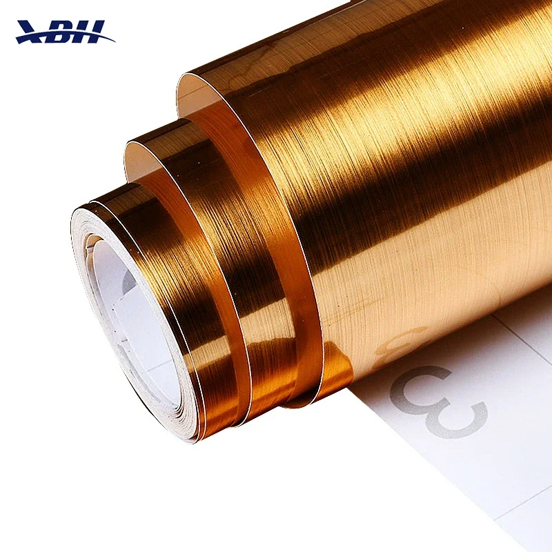 

BHUNITY 4ft*164ft Color Cutting Vinyl Self Adhesive Metallic Brushed Gold Pet Vinyl for Advertising Sticker