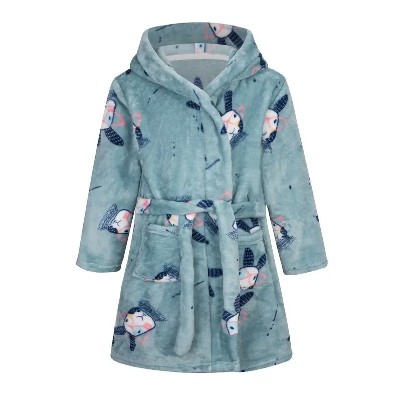 Baby Girls Clothes Winter Flannel Robes for Kids Teen Girls Bathrobe for 2-12 Y Children Pajamas Robes Pink Blue Navy Bath Towel kids bathrobe