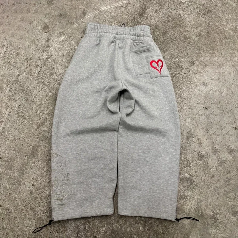 Harajuku Poker Embroidery Pattern Sports Pants Y2K Hip Hop Street Double Waist Running Pants Loose sport jogging trousers,fashion pants