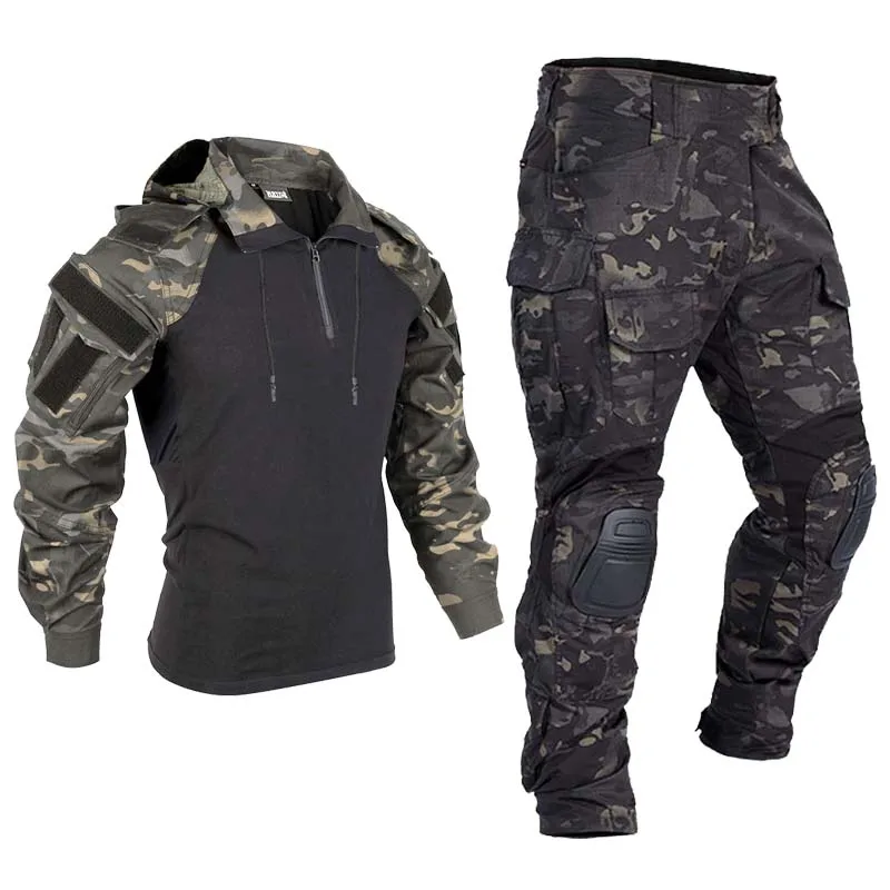 Airsoft Paintball Work Clothing Military Uniform Multi Pockets Tactical Combat Camouflage Shirts Cargo Knee Pads Pants Army Suit