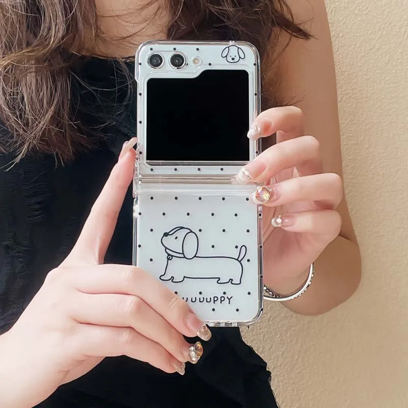 Cartoon Dog Wrist Strap Phone Case for Samsung Galaxy Z Flip6 Flip5 Flip4 Flip3 Protective Cover for Galaxy Z Flip 6 5 4 3 Capa_voghion.com
