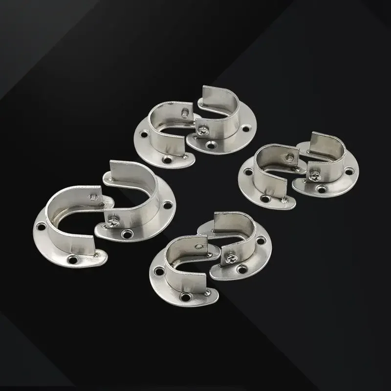 Stainless Steel Tube Holder Clothes Rod Wardrobe Clothes Holder Silver Round Tube Open Flange Seat Round Rod Tube