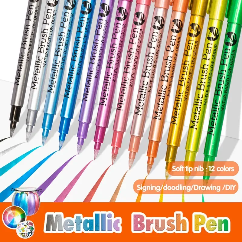 12/24 Colors Metallic Markers Pens colors Paint Pens for Black Paper, Glass,Rock Painting,DIY Scrapbook Album Student stationery 2