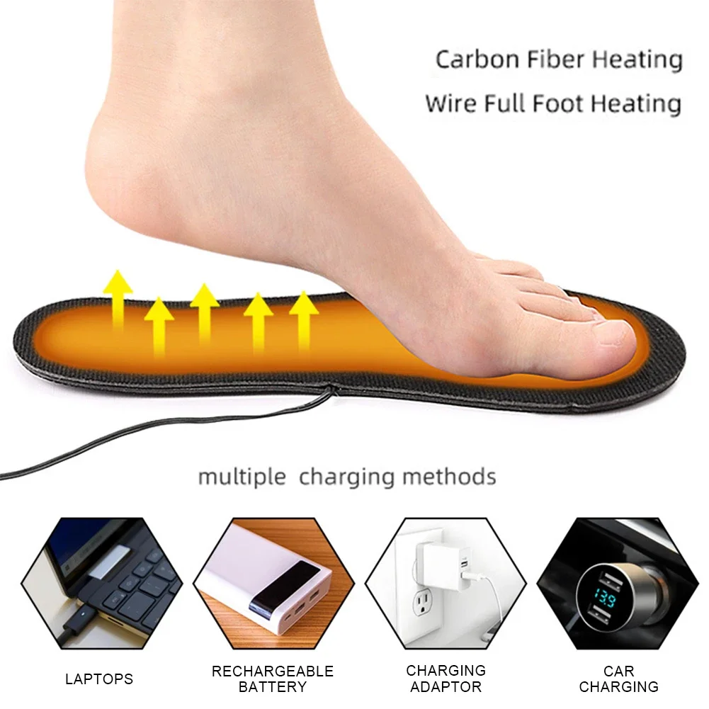 USB Heated Shoe Insoles Electric Heated Shoes Pad Cuttable Rechargeable Foot Warmer Washable for Winter Camping Fishing