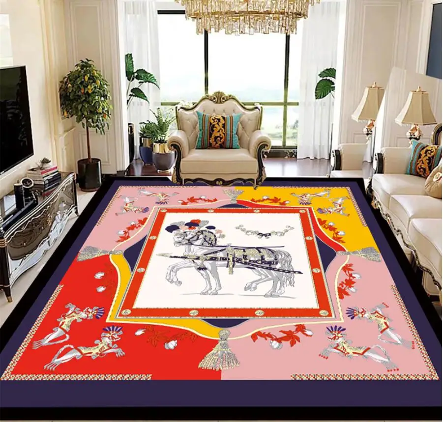 Luxury Design Nordic Animal Horse Living Room Carpet Area Carpet Large Lounge Rug Orange Horse Bedroom Rug Mat Modern Home Decor