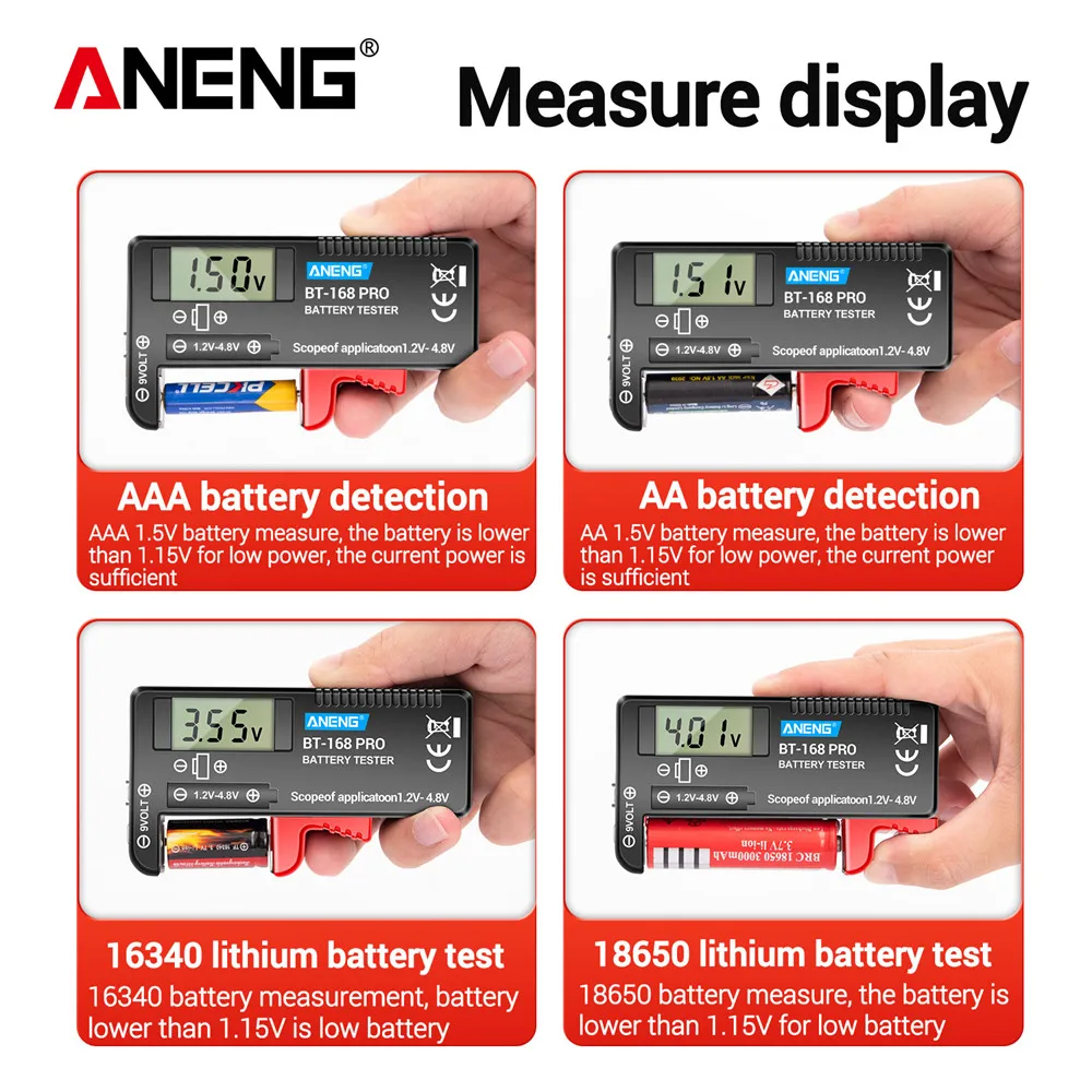 ANENG BT-168 PRO Digital Battery Capacity Tester 9V 1.5V Button Cell Test LCD Battery Universal Tester analyzers Test Tools 5