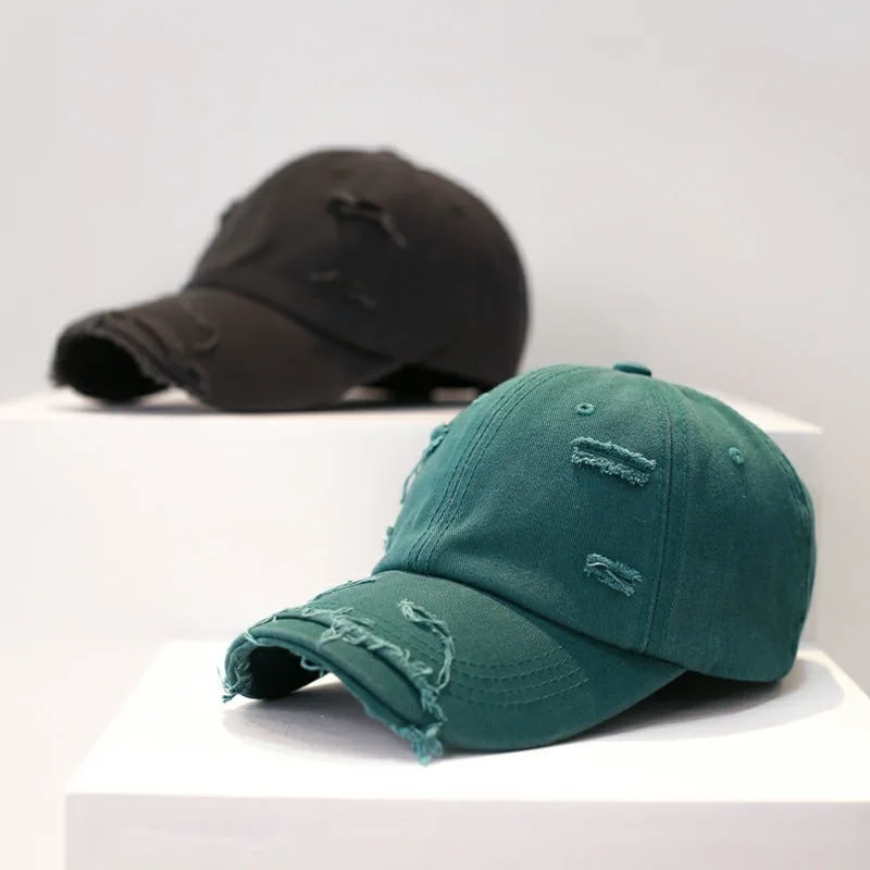 Sun Protection Extended Brim Adjustable Bucket Baseball Cap Distressed Ripped Hole Unisex Hat Men Women Vintage Baseball Cap 4