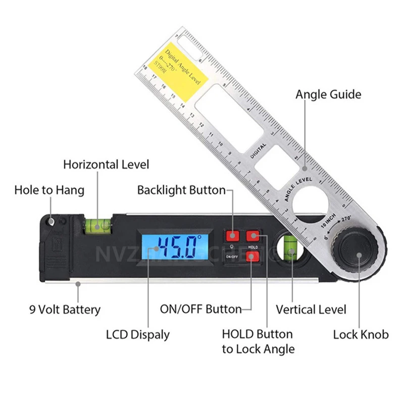 250mm display digital eletronico nivel regua dobravel 01