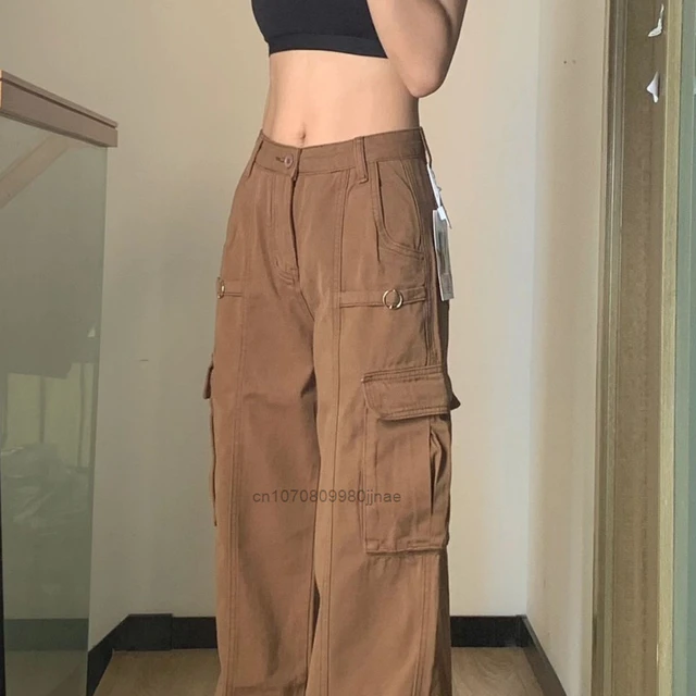 Autumn Harajuku Vintage Low Waisted Cargo Pants Brown Y2K Women's