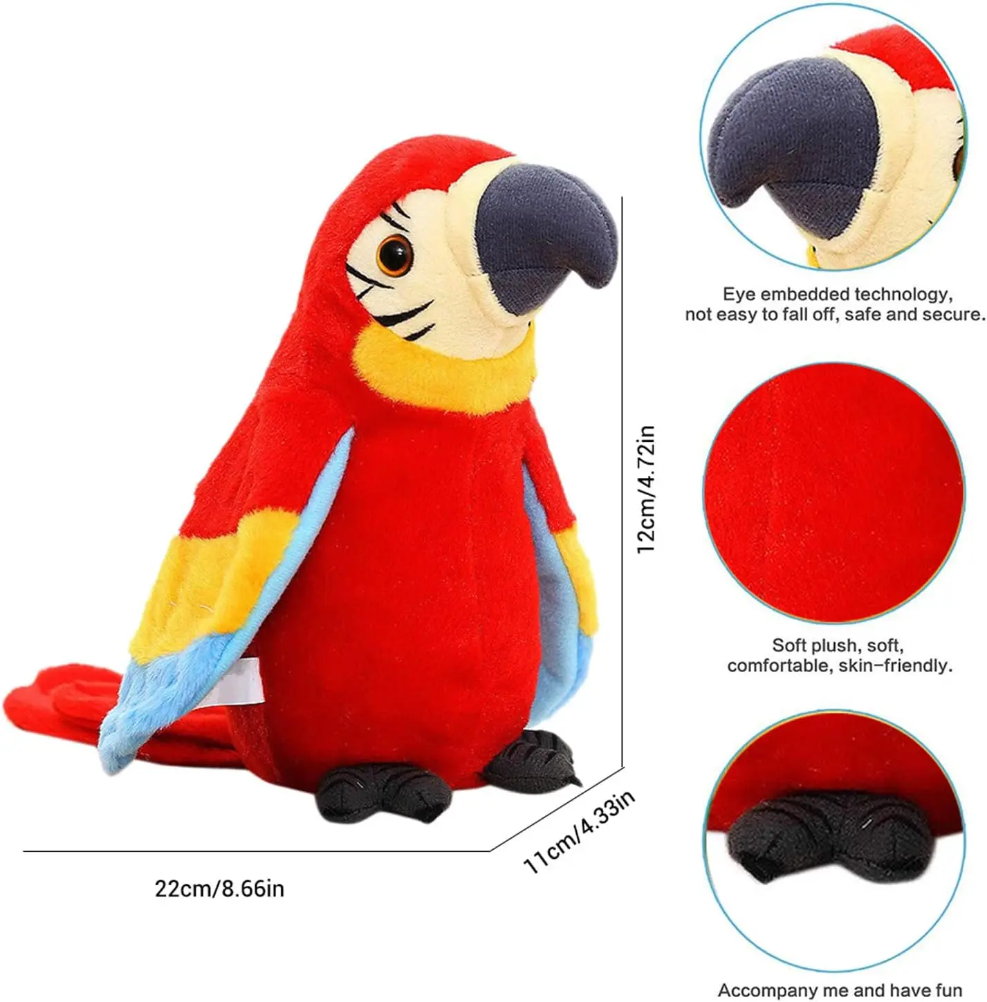 Talking Parrot Plush Pal Repeat What You Say Macaw Stuffed Animal Electronic Record Interactive Animated Bird Shake Wings 2