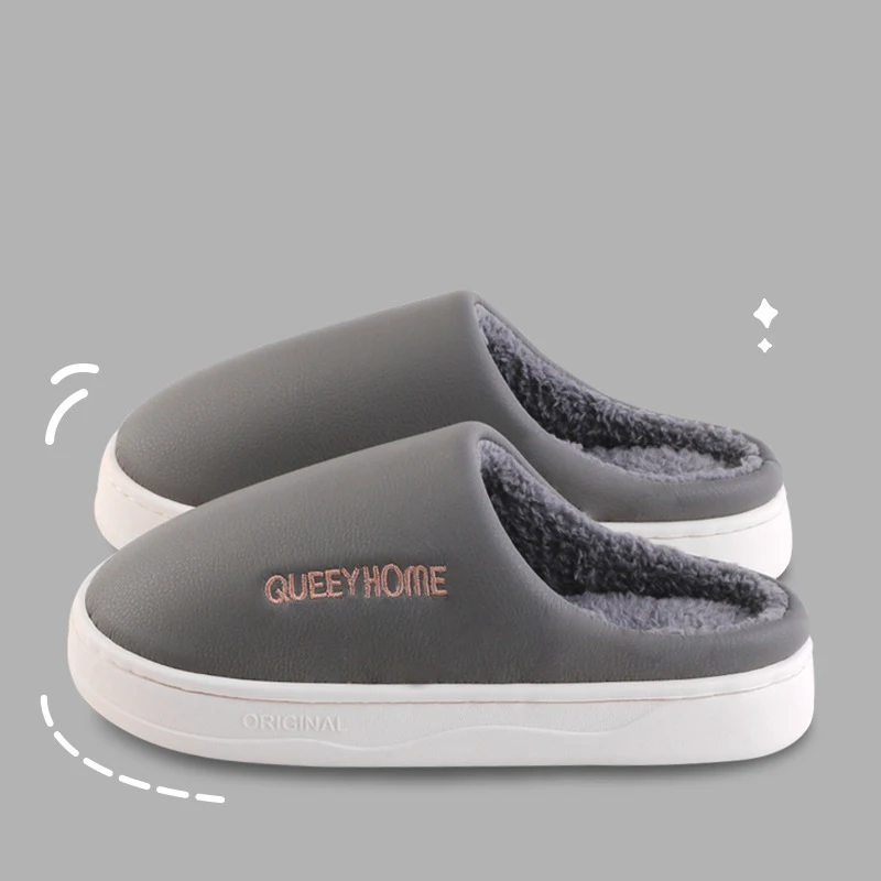 Waterproof cotton slippers for men anti slip for winter suitable for home use thick soled cotton slippers for women 4