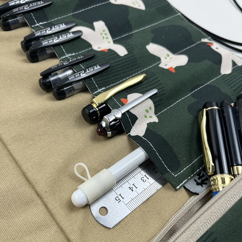 새로운 그린 버드 캔버스 패브릭 펜 커튼 대용량 펜 가방 문구 보관 가방 펜 가방 휴대용 펜 커튼 연필 가방