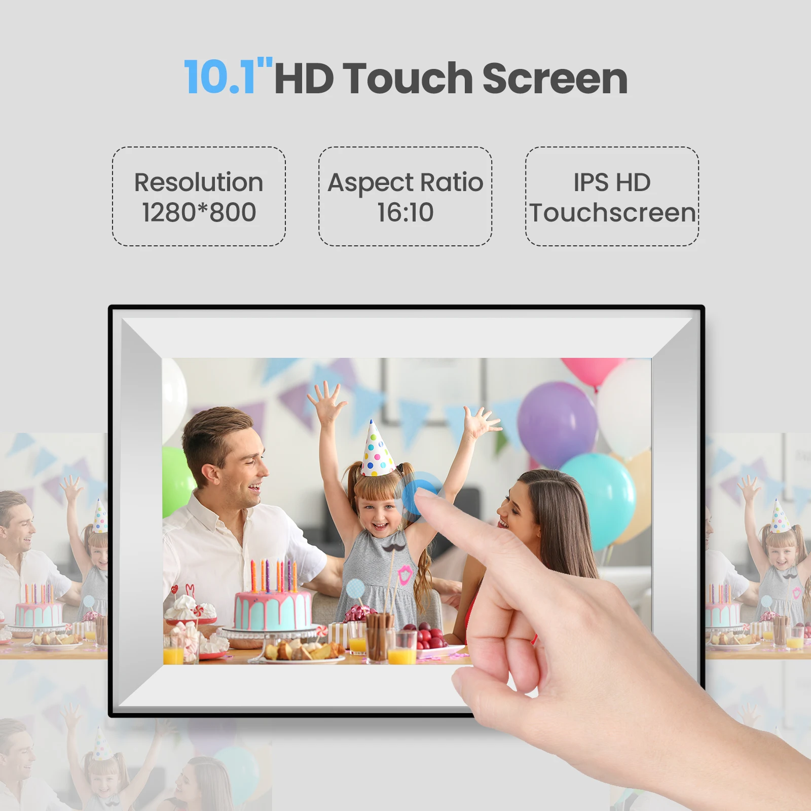 프레임오 10.1인치 와이파이 디지털 액자 1280x800 HD IPS 터치스크린 디지털 사진 프레임 전자식 32GB 메모리 자동 회전