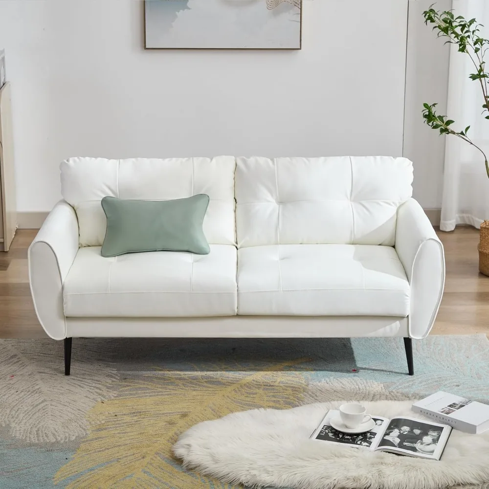 Mid-Century White Faux Leather Loveseat 3