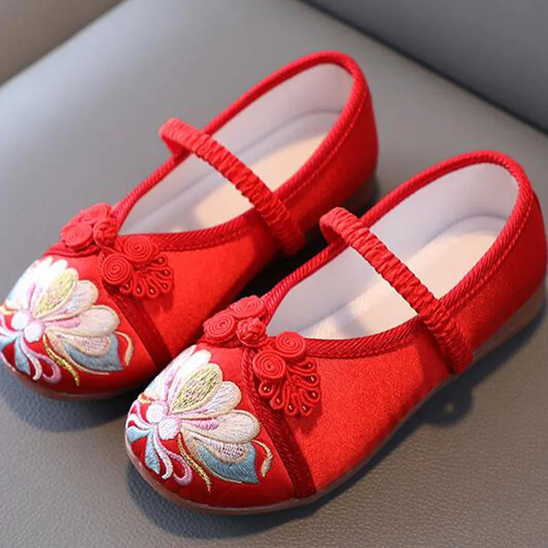 2023New Embroidery Kids Shoes for Girls Flat Heel Chinese Style Dance Ballets Flats Spring Autumn Loafers Girls Shoes CSH1434