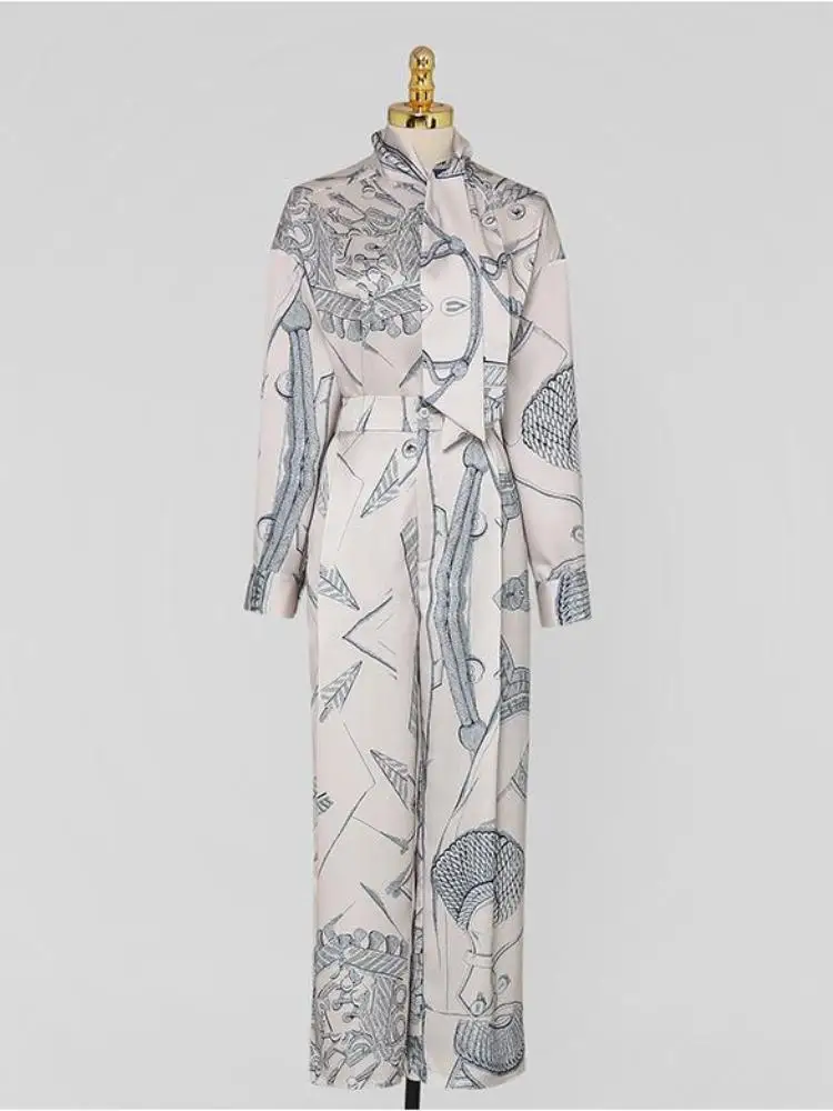 Loose Printing Spring Clothes Pants Two Piece Set Women's Long Sleeve Shirt + High Waist Casual Trousers Ladies Fashion 2024 New