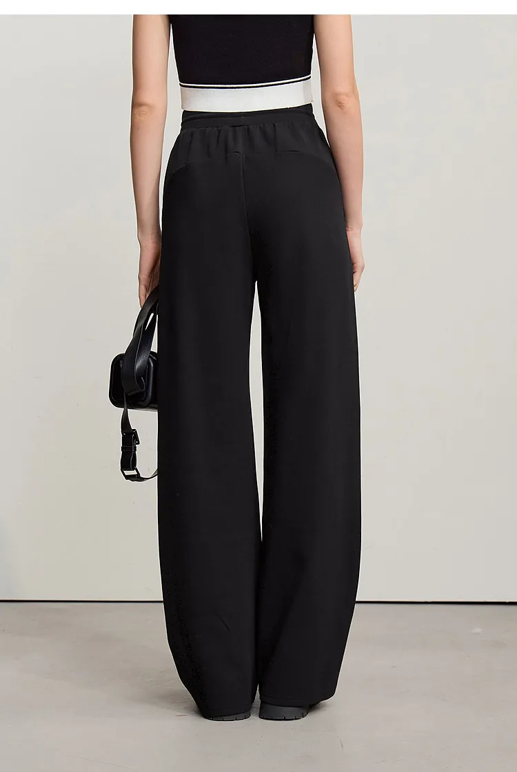 Amii Cotton Pants For Woman 2026 Autumn New Adjustable Rubber Band Waist Casual Pants Long Wide Leg Knit Women Trousers 12641040