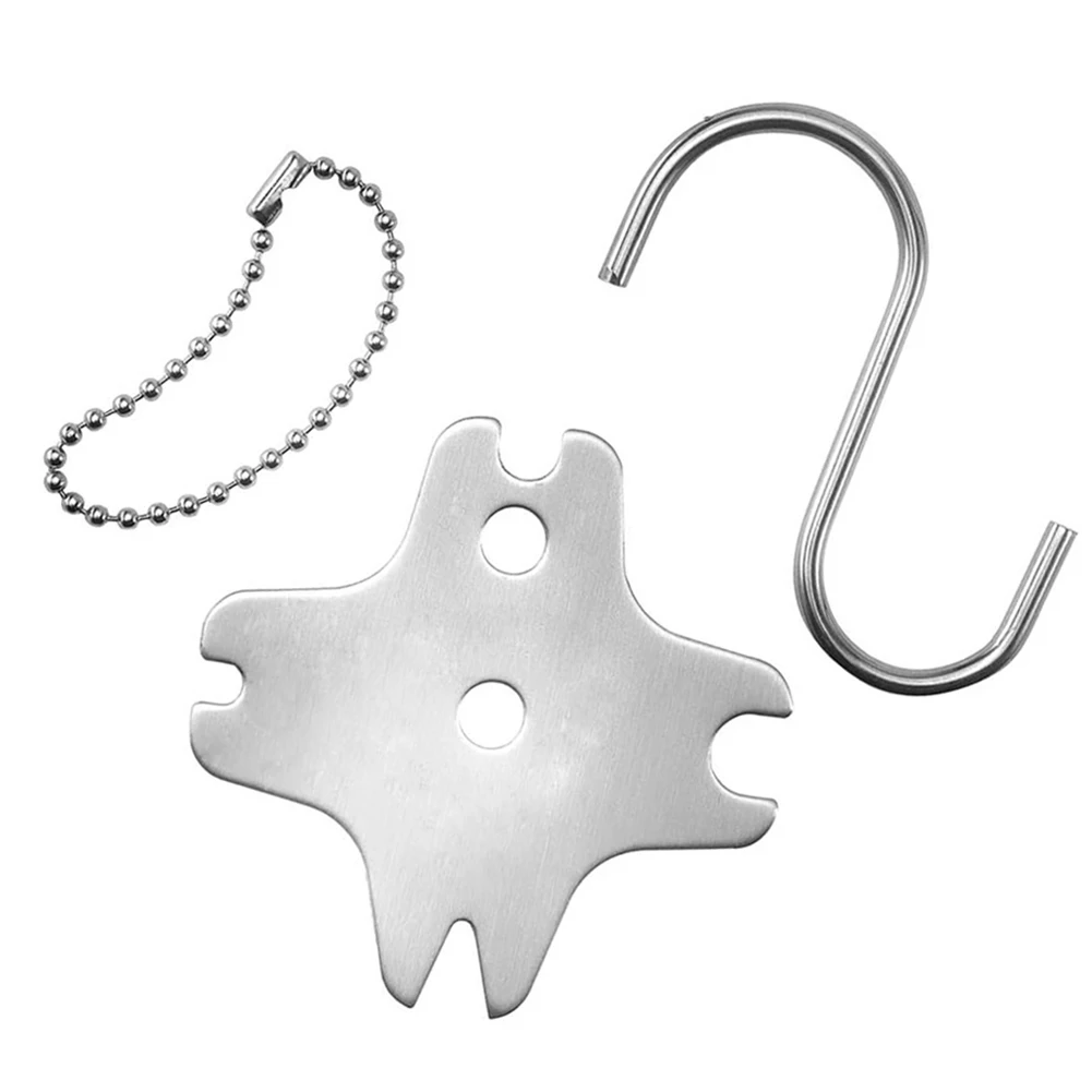

1pc Grill Scraper Stainless Steel BBQ Grill Scraper Grill Cleaning Tools With Hooks Reusable Hiking Camping Cooking Supplies