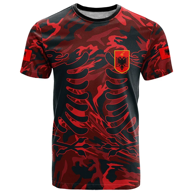 

Albania Flag Graphic T Shirts Albanian National Emblem 3D Print T Shirt For Men Clothes Sport Contest Jersey Eagle Tee Boy Tops