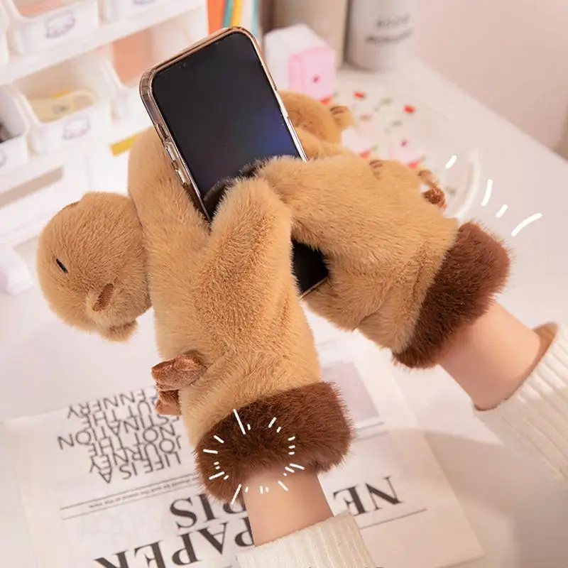 여성용 애니메이션 겨울 장갑, Capybara 디자인, 봉제 동물 설상차 장갑, 따뜻한 겨울 장갑, 스노우보드 장갑