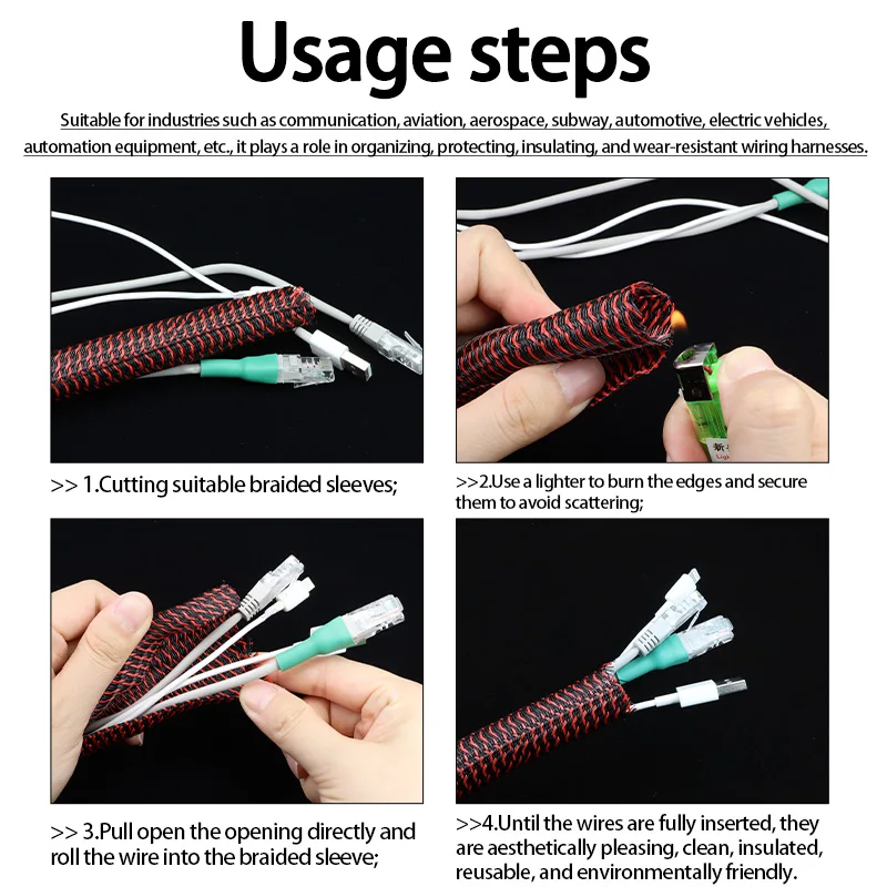 PET Braided Self-Closing Cable Sleeve - High-Protection, Wear-Resistant Insulated Wire Organizer