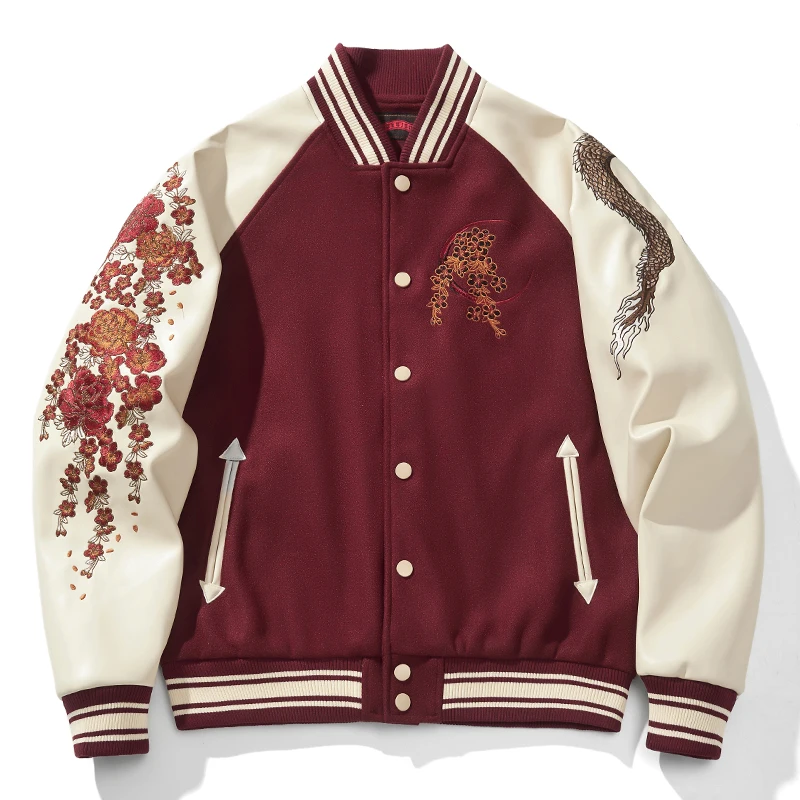 New Machine Embroidery Dragon Year Red Chinese Style Heavy Industry Men's And Women's Coats Jacket Baseball Uniform Fashion Top