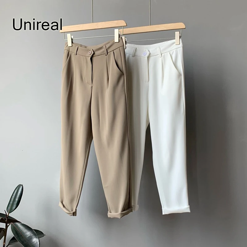 

Unireal 2022 Autumn Women Blazer Pants High Waist Loose Casual Straight Trousers Office Lady Suit Pants