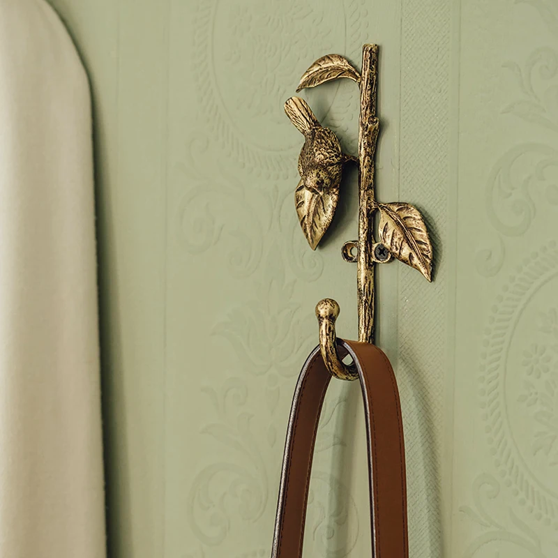 French retro entrance door with hook, key, bird, single hook, perforated alloy wall decoration