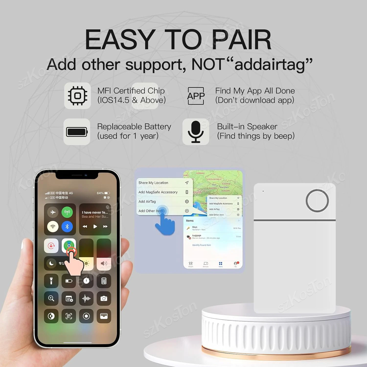 Smart GPS Card Tracker Work with IOS Find My APP Anti Lost Item Locator for iPhone Luggage Bag Key Finder Bluetooth-compatible 2