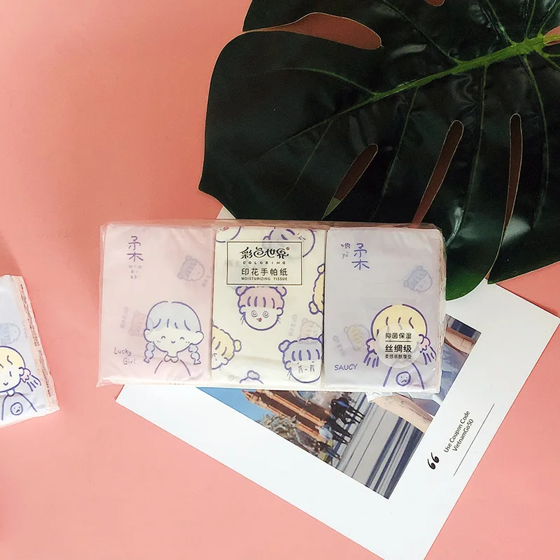 Facial Tissue Paper Printed Handkerchief Paper Three Layers of Native Wood Mini Printed Paper Portable Small Pocket Napkin for Daily Life