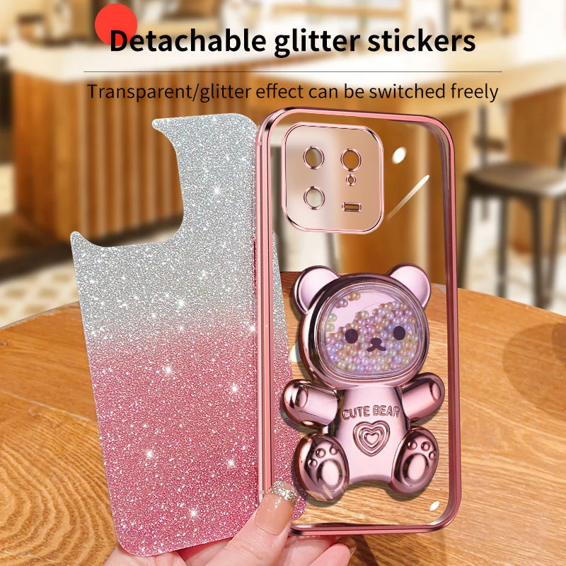 Coque de téléphone à paillettes pour Xiaomi Mi 13 Lite Pro, Mi 13, 14 Pro Lite, 13Lite, 14Pro, 13Pro, Mi 11, 12, motif ours Quicksand_voghion.com