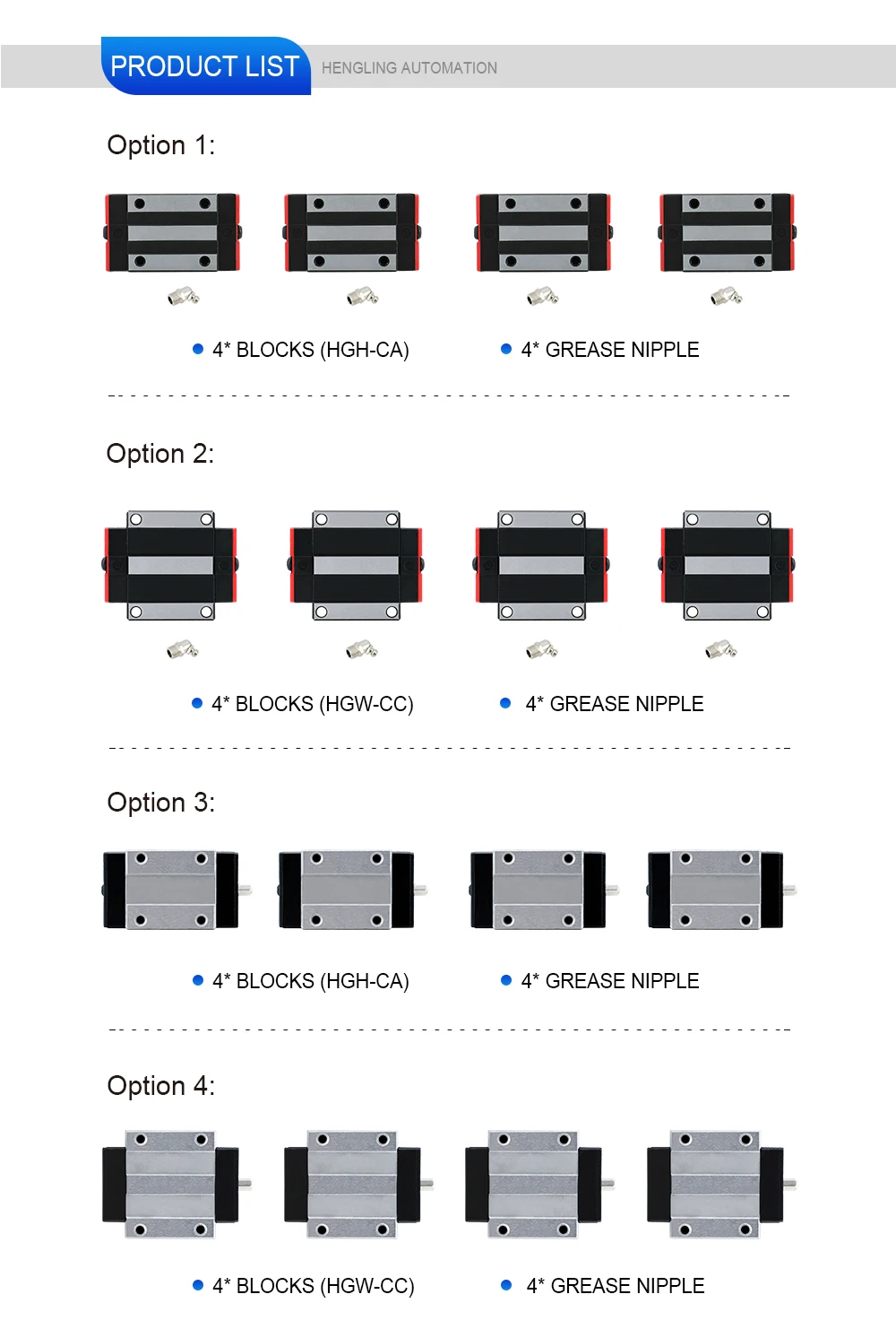 Description Picture 2 of itemRU EU warehouse 4pcs HGH20CA HGW20CC linear guide rail block match use hiwin HGR15 HGR20 with guide for CNC router