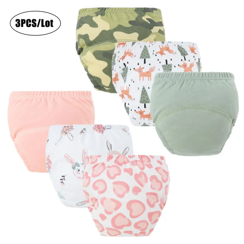 3 pz/lotto pantaloni per pannolini per bambini in cotone pantaloni da allenamento per bambini cartoni animati stampati pannolini riutilizzabili biancheria intima per neonato traspirante
