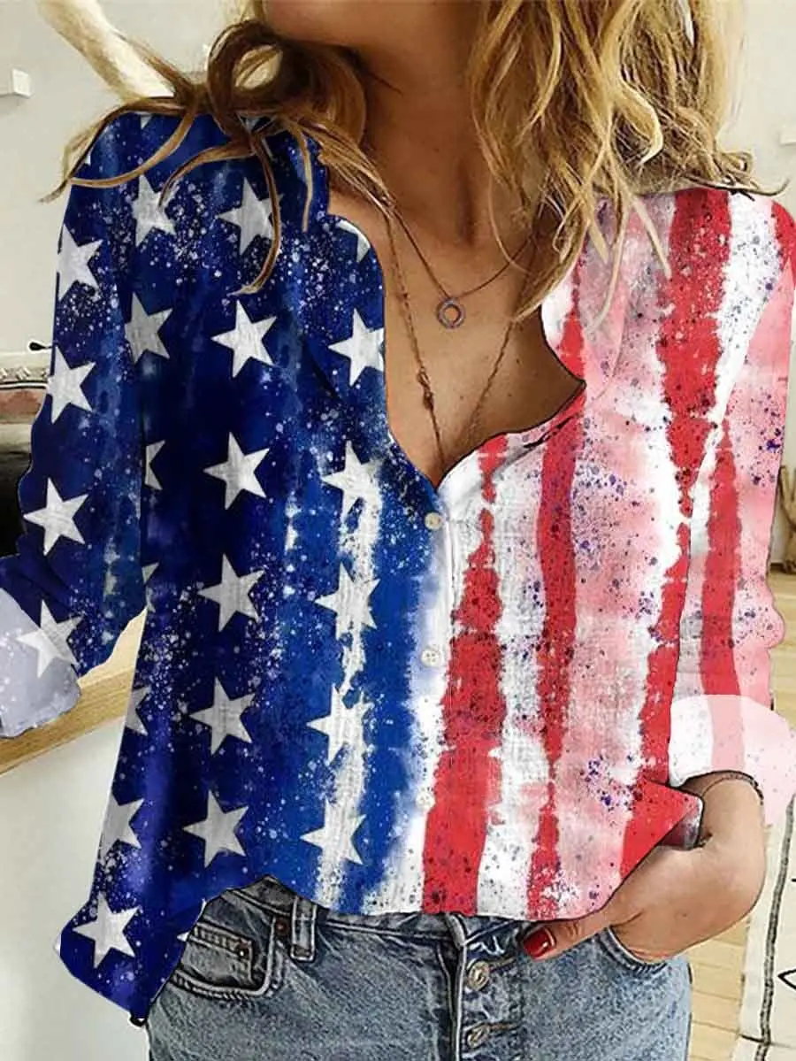 Women's USA Flag Independence Printed Casual Shirt 3D Printed Button-down Shirt Casual Unique Streewear