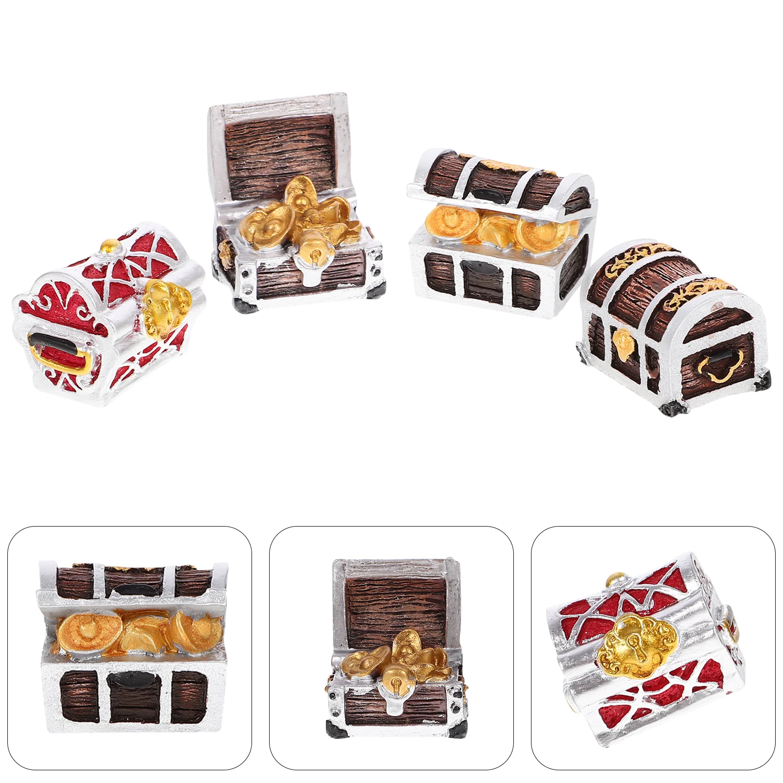 

4pcs Aquarium Decors Desktop Fish Tank Decors Resin Treasure Box Models Fish Tank Supply