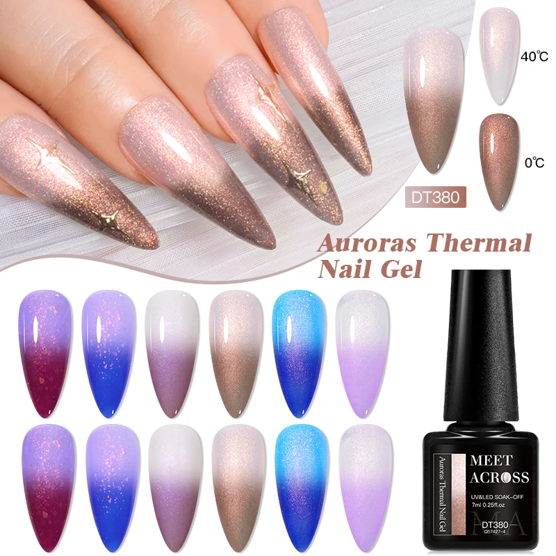 MEET ACROSS 44/60/24/12Pcs Thermal Gel Polish Set Temperature Gradient Changing Nail Art Gel Varnishes Manicure Set For Nails 6