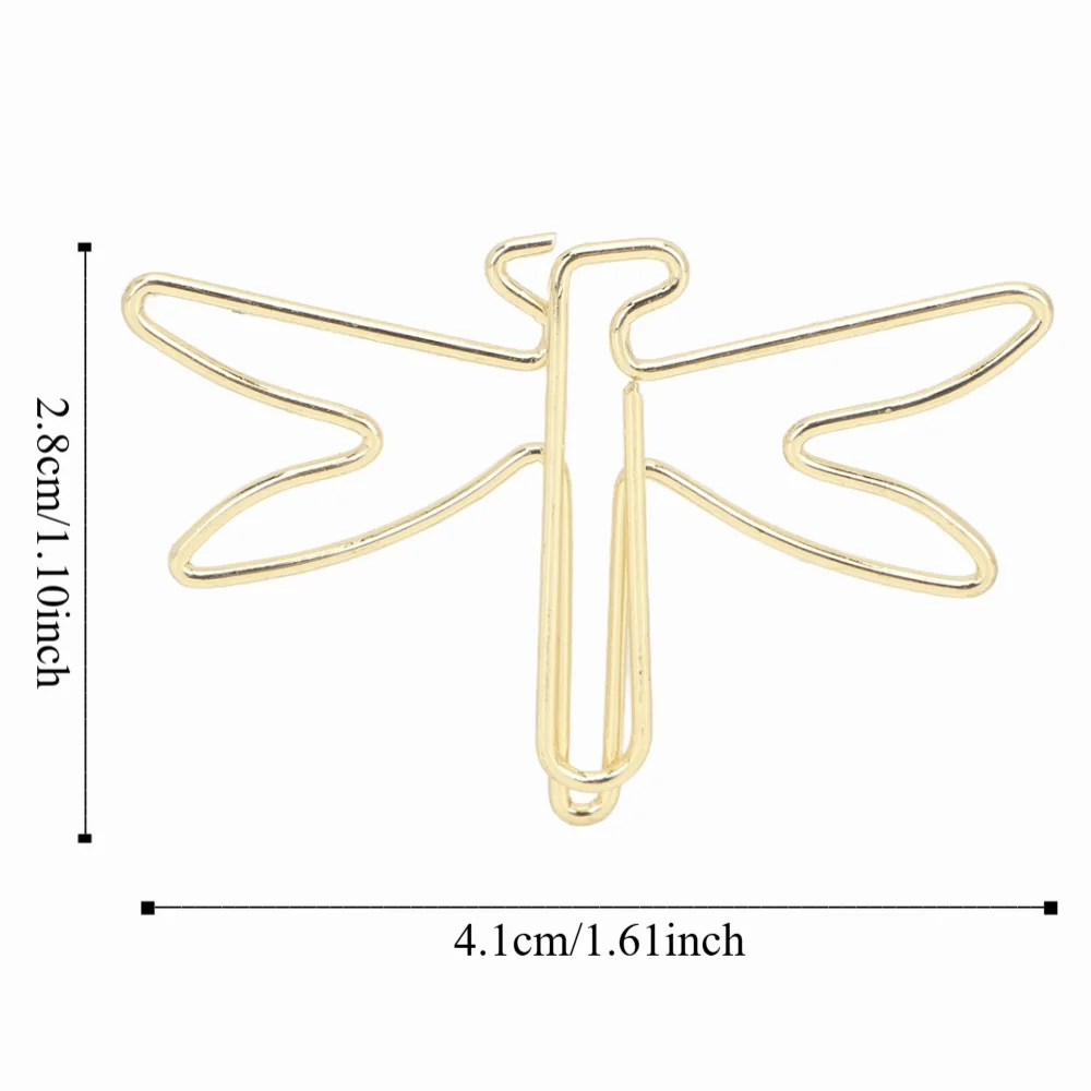 100Pcs 잠자리 모양 종이 클립 골드 미끄럼 방지 대형 귀여운 종이 클립 귀여운 디자인 전기 도금 금속 사무용품