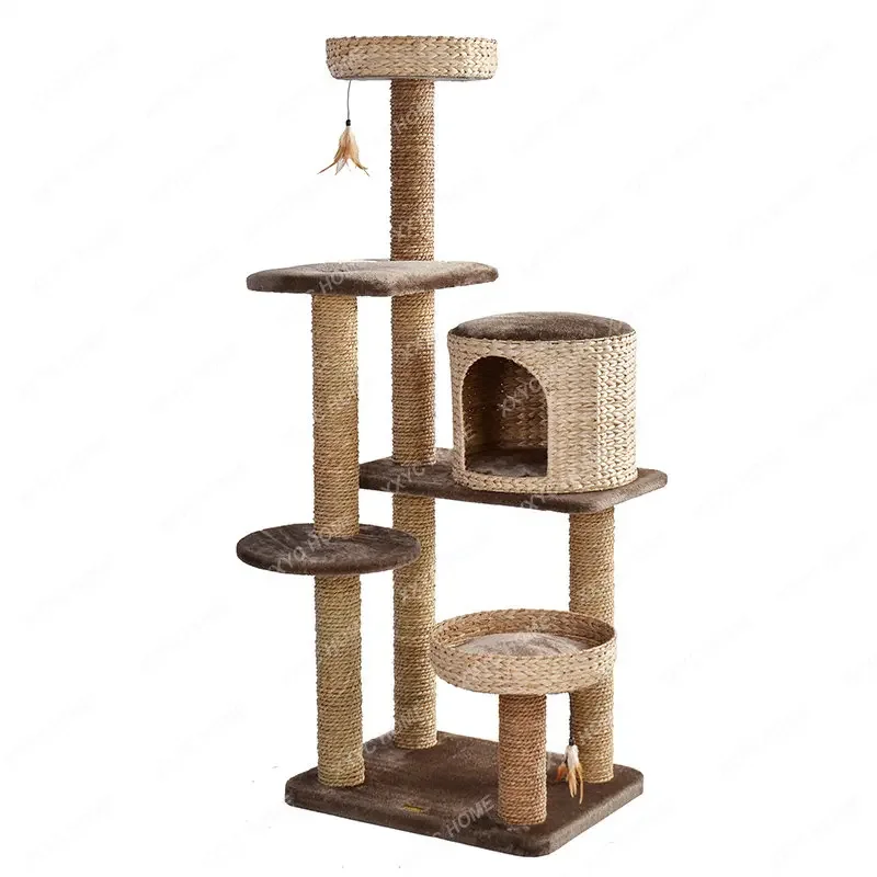 Kerry Rattan Cat Climbing FrameJumping Platform Cat Nest Luxury Tree Large Banana Leaf Woven Scratch Board Cattail