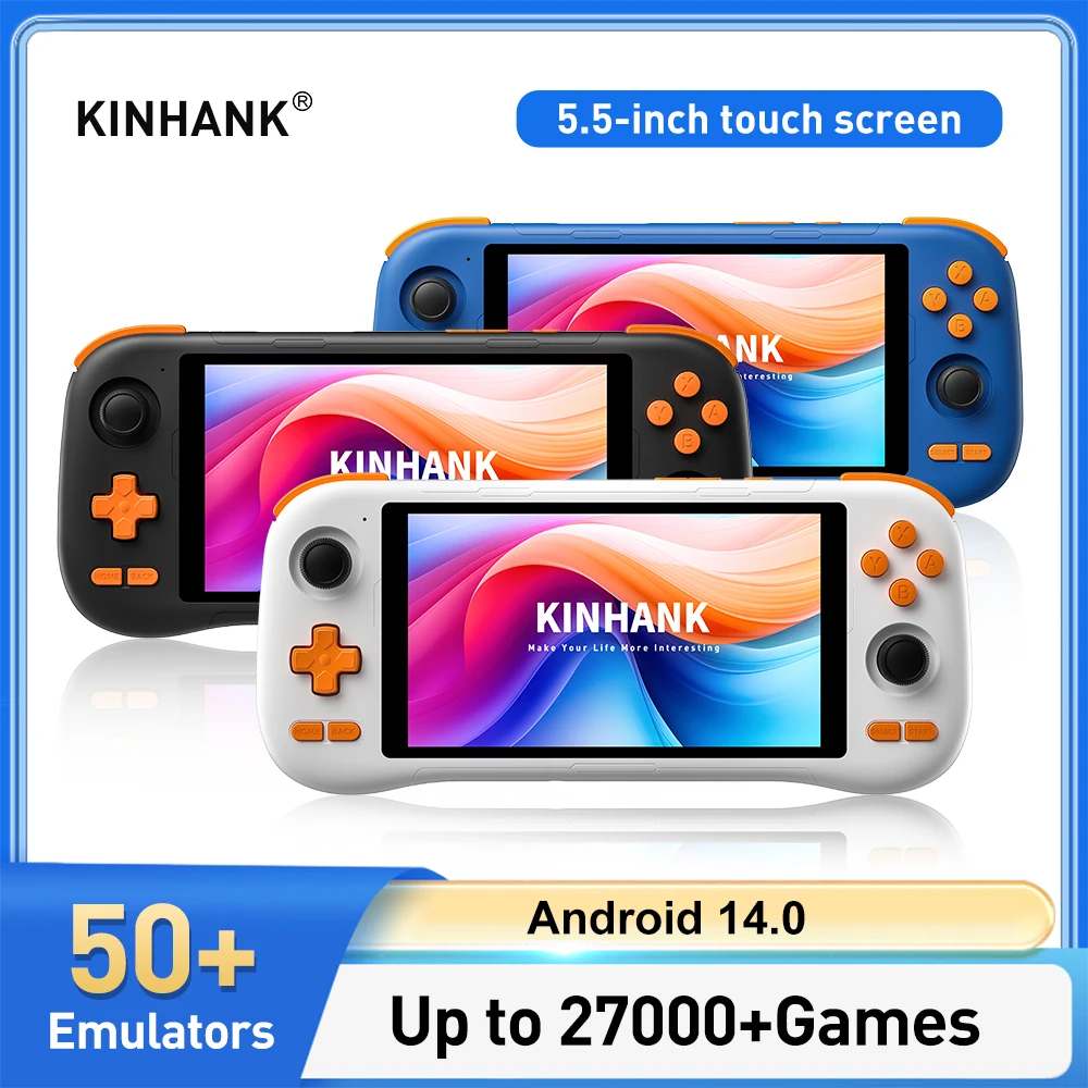 KINHANK K56 Handheld Game Console 5.5'' Touch Screen 50 Emulators for PS1/PSP/DC/SS Android 14 5000mAh WIFI5 Retro Game Player