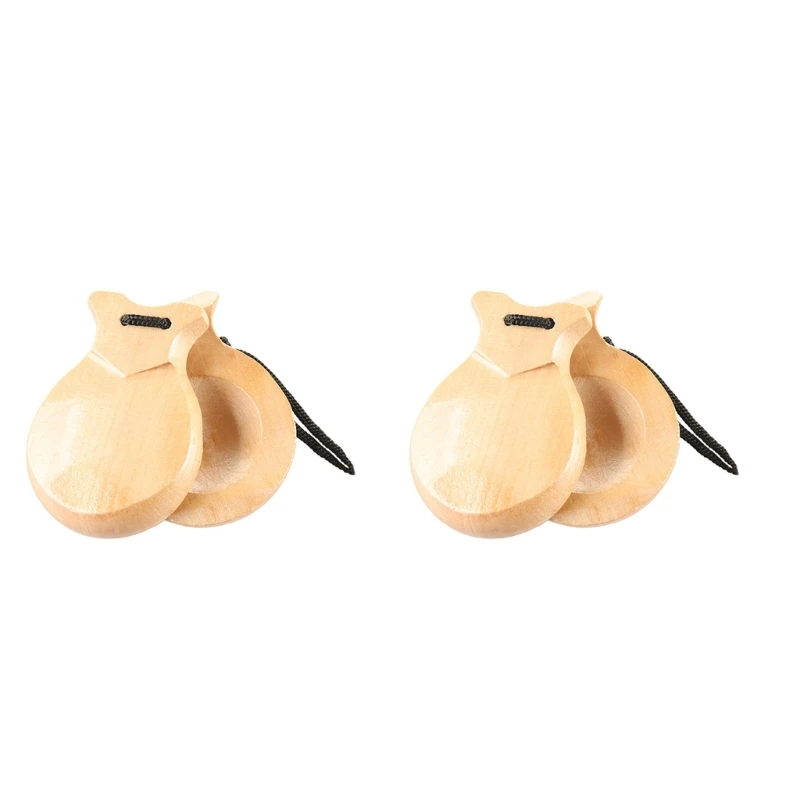 2Pcs Traditional Castanet Wood Spanish Castanets Flamenco Dance Castanets with String Hand Clapper Orff Music Instrument