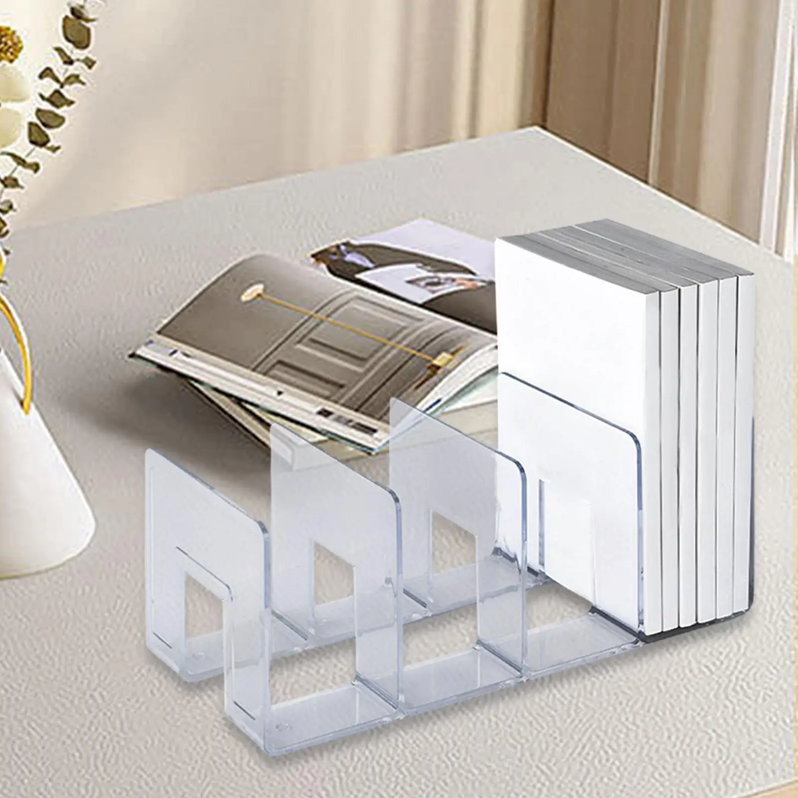 Acrylic Book Organizer Holder Stand 4 Compartment Bag Closet Shelf Divider Bookshelf Tabletop Transparent Four Frames