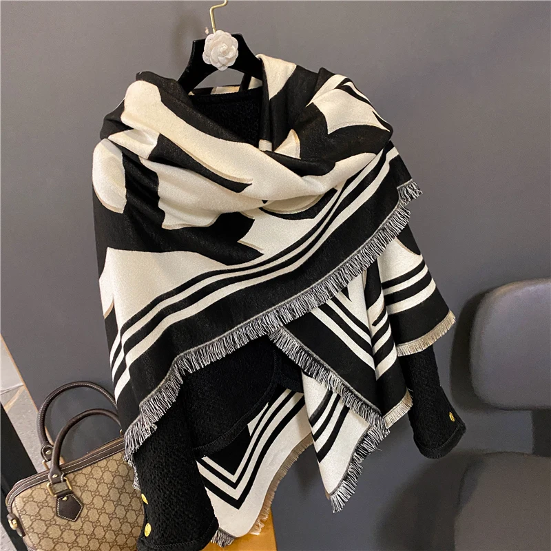 

Warm Cashmere Winter Shawl Women Scarf Casual Print Floral Pashmina Warps Female Thick Blanket Bufanda Outdoor Echarpe 130*128cm