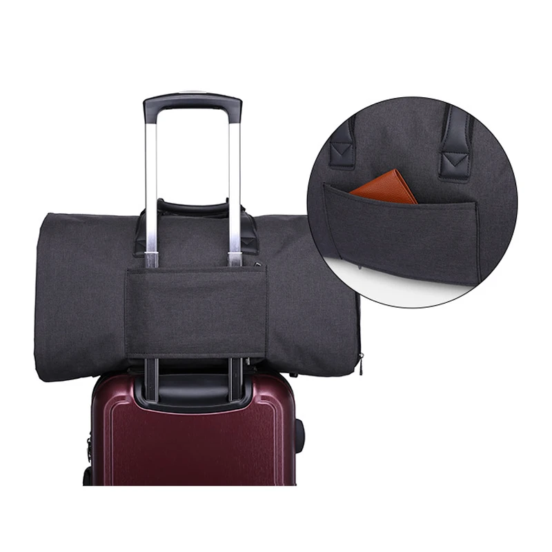 2 In 1 Garment Travel Bag With Shoes Compartment Convertible Suit Travel Duffel Bag Carry On Bag With Luggage Shoulder Strap