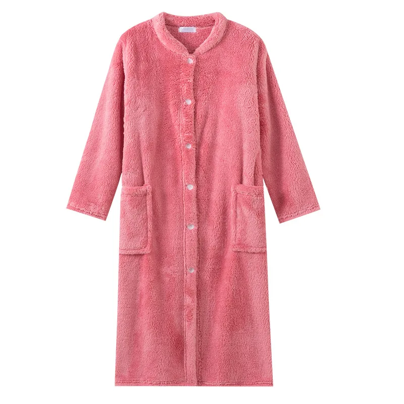 Autumn Winter Thick Bathrobe Women Comfortable Coral Fleece Button Sleepwear Robe Female Dressing Gowns Loose Flannel Robes women sleepwear,cotton bathrobe