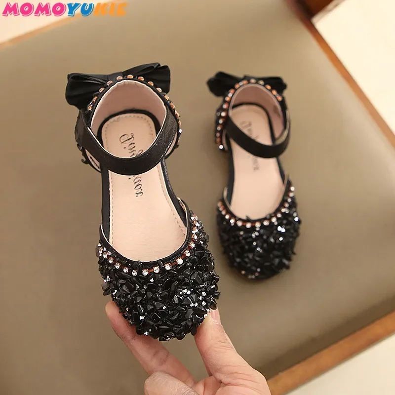 New Children Princess Shoes Baby Girls Flat Bling Leather Sandals Fashion Sequin Soft Kids Dance Party Sparkly Shoes